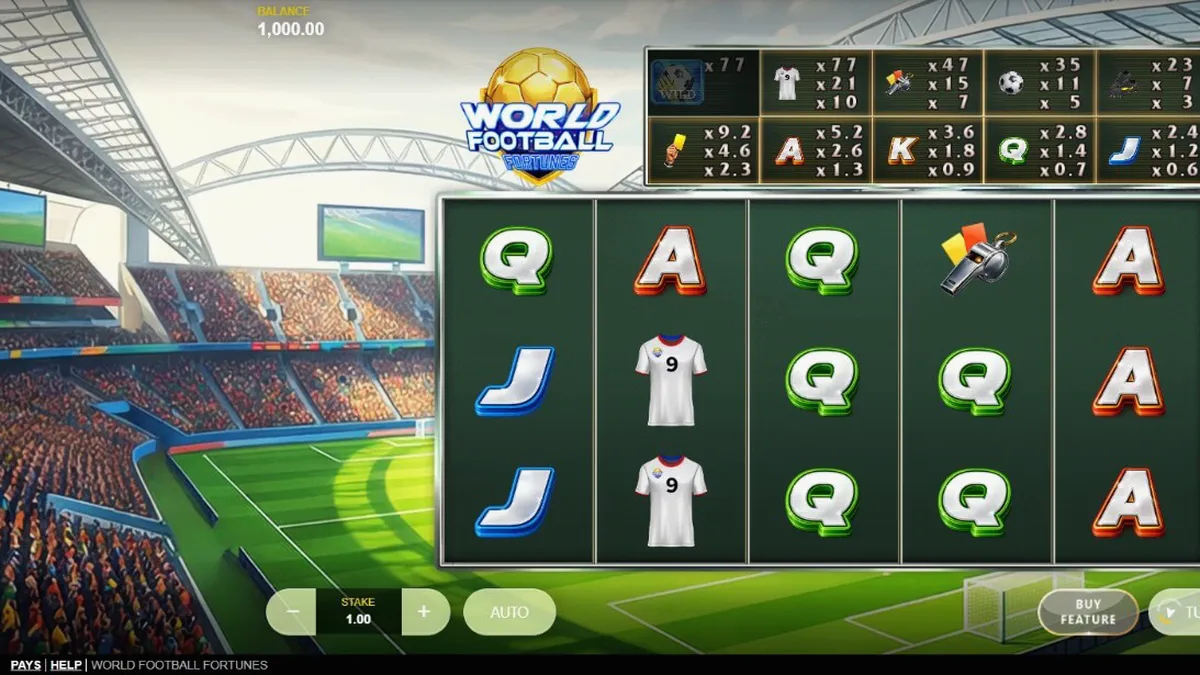 Giao diện sân vận động rực rỡ trong game World Football Fortunes